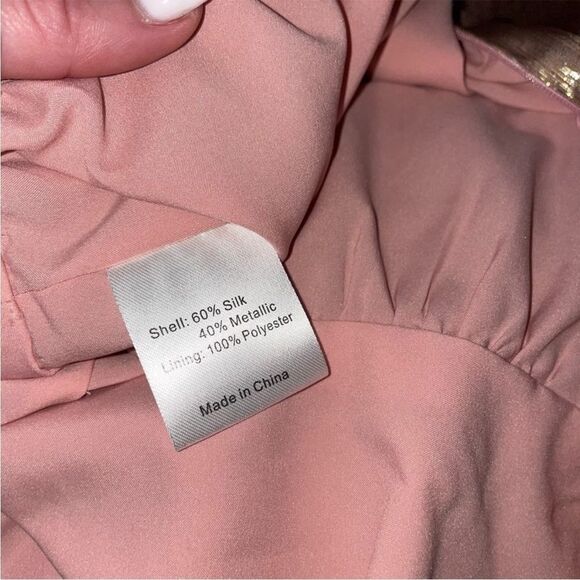 MILLY Women's Metallic Lurex Silk blend Chiffon Lauren Top pink waist tie SZ 6 - Picture 9 of 14